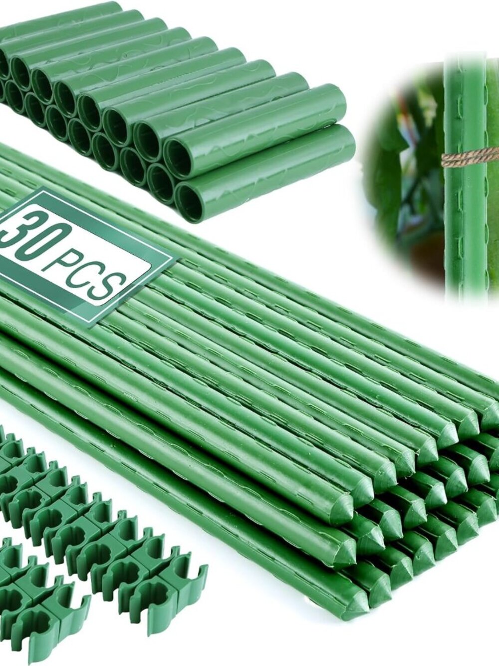 Garden Stakes 16 Inch 30 Pack, Diy 4ft 5ft 6ft 7ft 8ft Tomato Stakes Plastic Coa